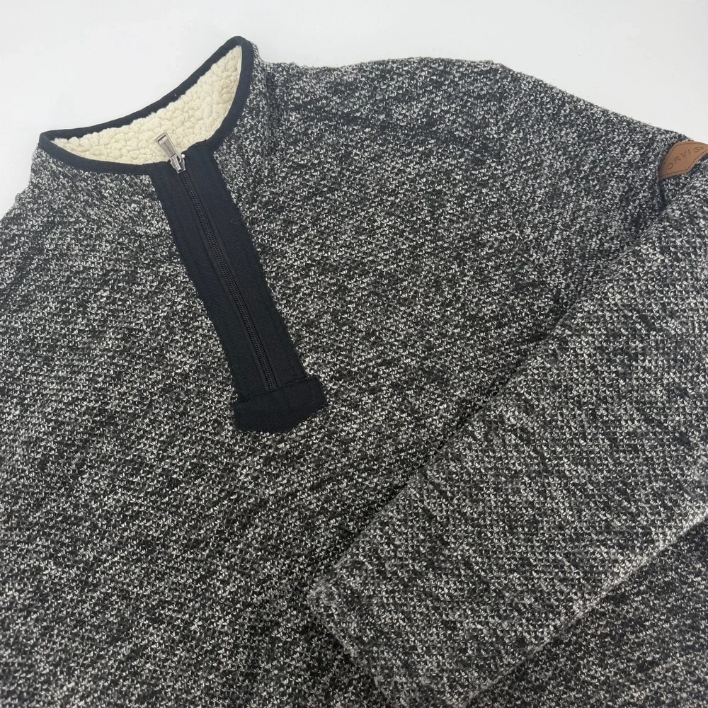 Orvis Mens Marled Quarter Zip Sherpa Lined Pullover Large Black White 1247213